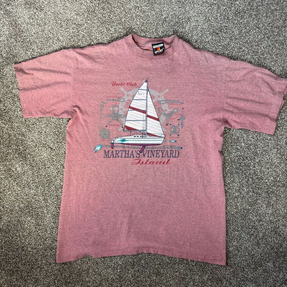 Vintage 90s Marthas Vineyard Yacht Club T Shirt Signal Sport Single Stitch Pink